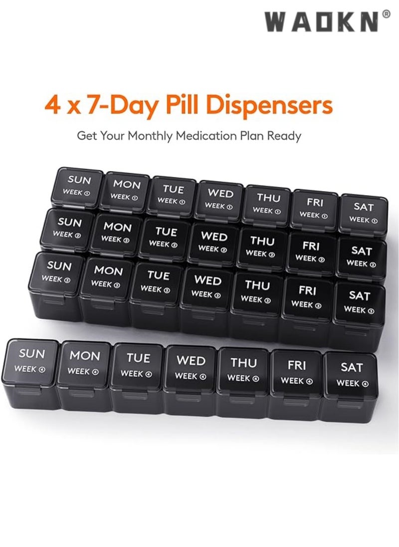 Monthly Pill Organizer, 28 Day Pill Box, 4 Weeks One Month Pill Cases, Large Compartments Medicine Organizer for Vitamins, Fish Oils, Supplements