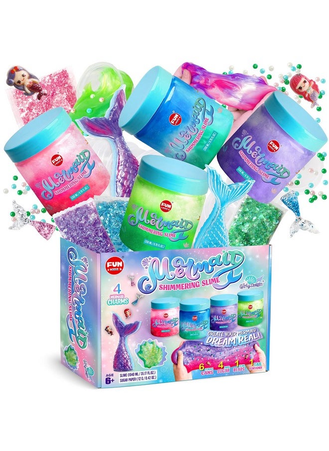 35.16 Fl Oz Summer Mermaid Slime Toy For Girls Ages 6-8, Funkidz Big Premade Shimmer Sparkle Glitter Kid Slime Pack Birthday Party Gift