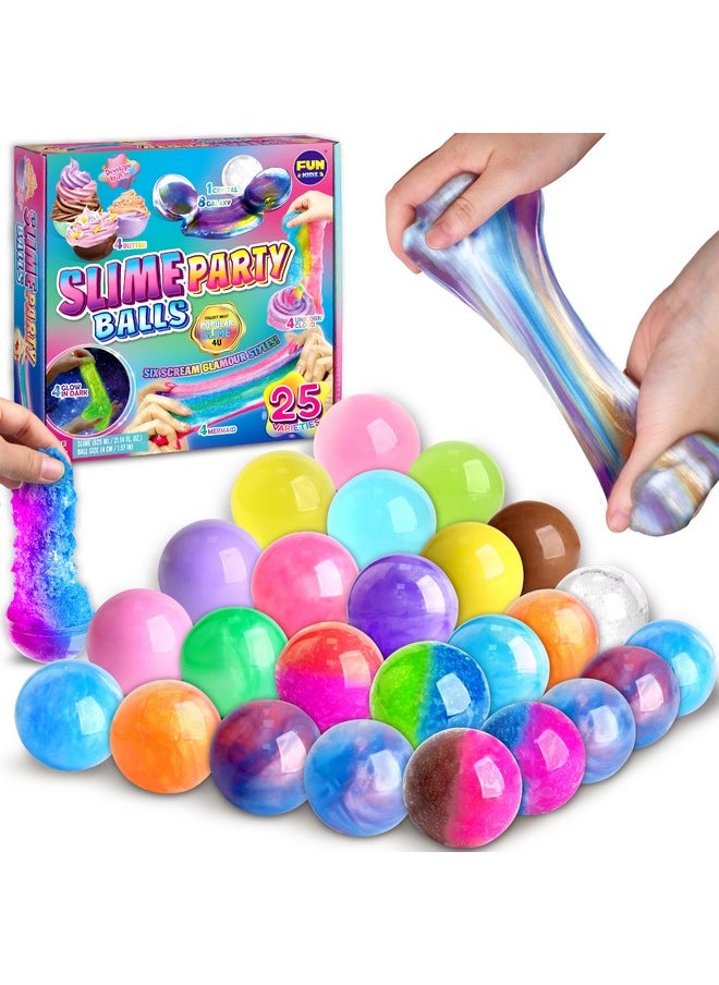 25 Variety Slime Balls Party Favors For Kids, Funkidz Bulk Premade Slime Pack Gift Toys For Girls Boys 6-12 With Galaxy, Butter, Cloud, Unicorn, Mermaid, Glow, Clear Slimes