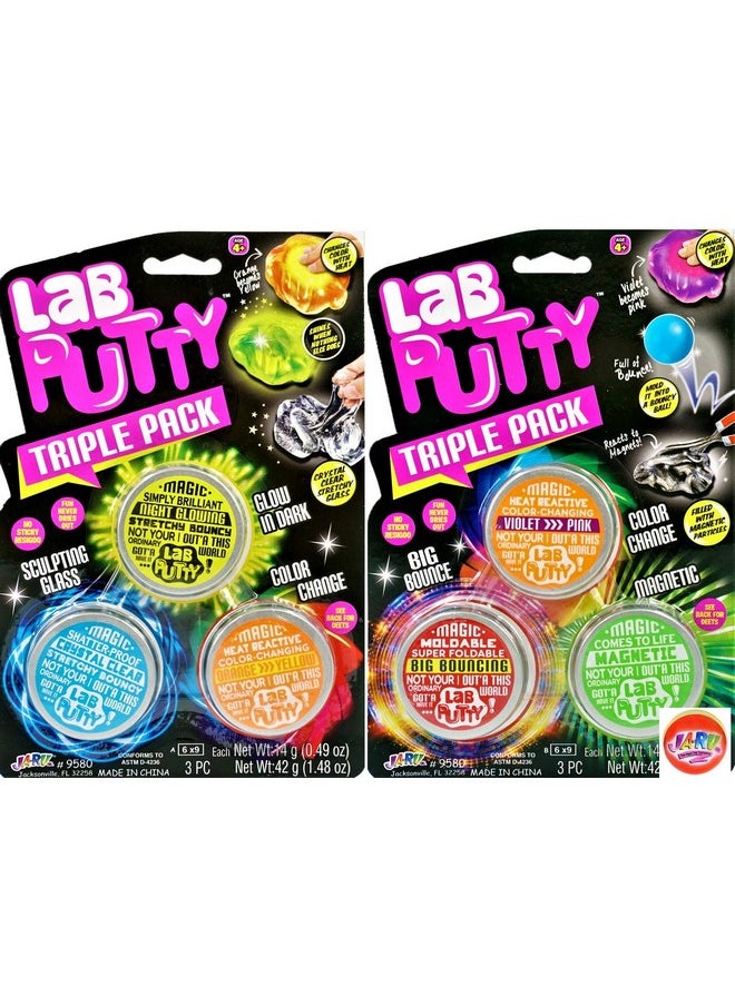 Lab Putty Bundle Set Glow In The Dark Slime, Clear Putty, Bouncing Putty, Magnetic Putty, Color Changing Putty For Kids (2 Pack, 6 Units) Slime Party Favors For Kids. 9580-2P