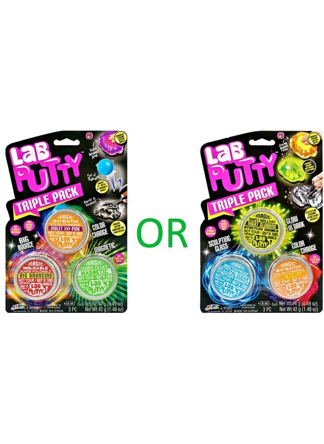 Lab Putty Bundle Set (1 Pack, 3 Units Assorted) Glow In The Dark Slime, Clear Putty, Bouncing Putty, Magnetic Putty, Color Changing Putty For Kids. Slime Party Favors For Kids. 9580-1A