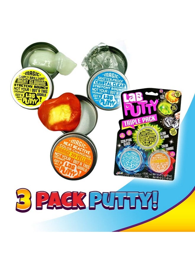 Lab Putty Bundle Set (1 Pack, 3 Units Assorted) Glow In The Dark Slime, Clear Putty, Bouncing Putty, Magnetic Putty, Color Changing Putty For Kids. Slime Party Favors For Kids. 9580-1A