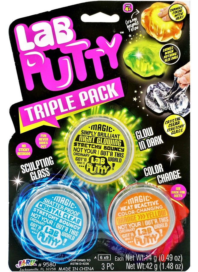 Lab Putty Bundle Set (1 Pack, 3 Units Assorted) Glow In The Dark Slime, Clear Putty, Bouncing Putty, Magnetic Putty, Color Changing Putty For Kids. Slime Party Favors For Kids. 9580-1A