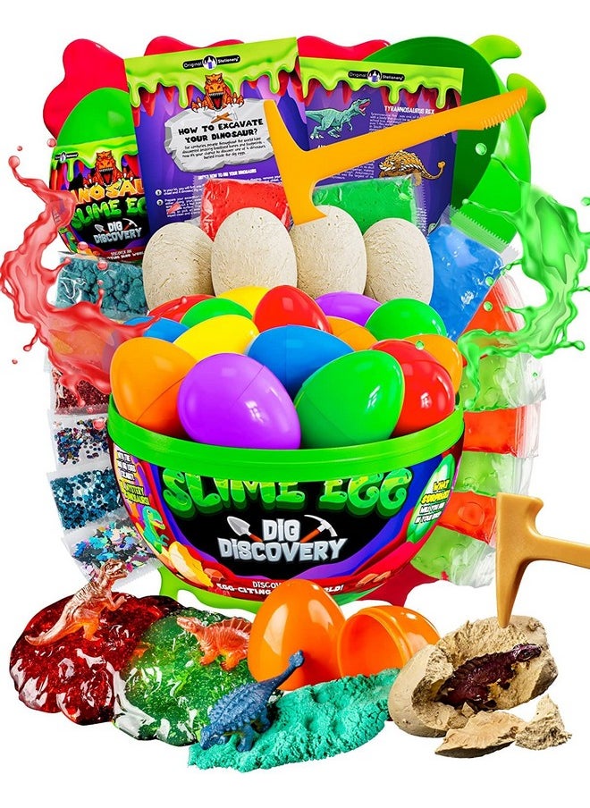 Dinosaur Slime Egg Dig Discovery, Dino Eggs Dig Kit With 6 Premade Dino Dig Eggs Slime & 4 Dino Dig Eggs, Dino Eggs Excavation Kit, Ideal Easter Gifts For Kids