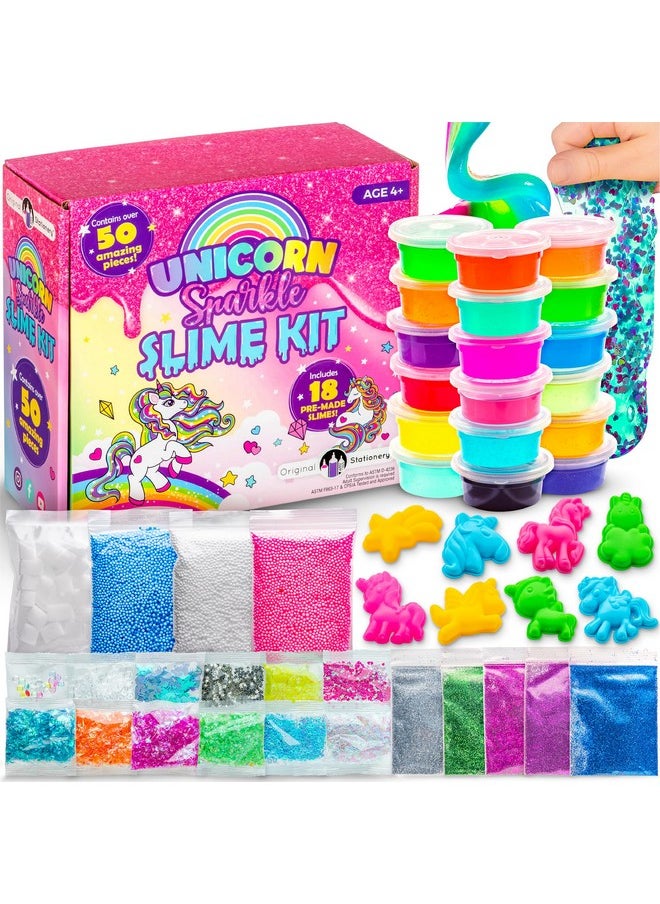 Unicorn Sparkle Slime Kit, 50-Piece Unicorn Slime Kit With 18Pcs Pre-Made Slime, Awesome Gift Idea And Slime Kit For Girls 10-12