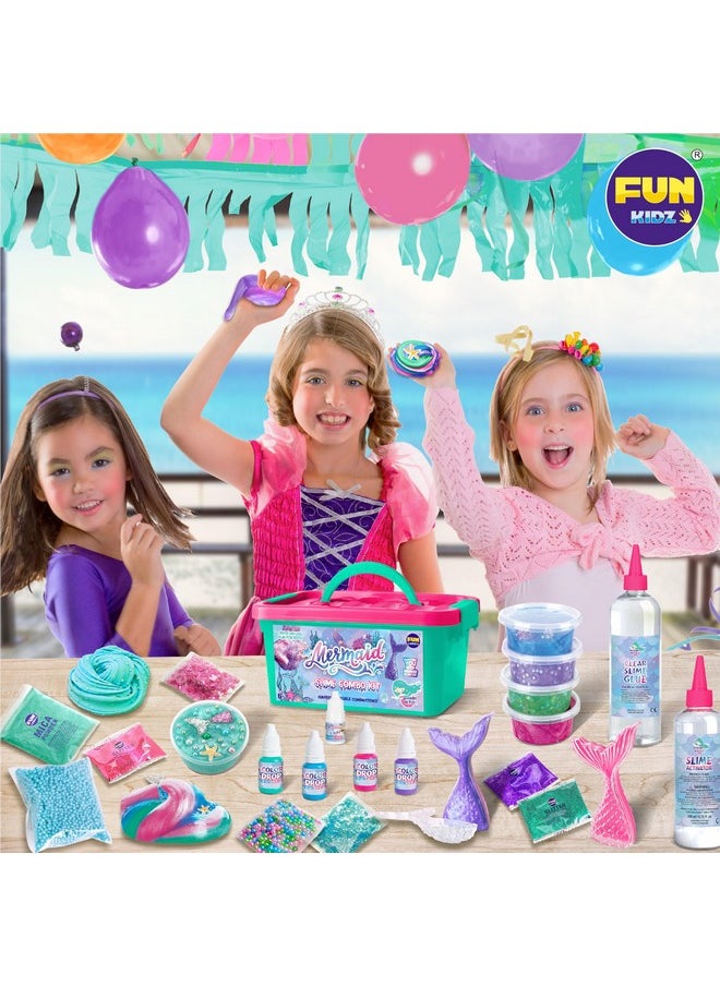 Summer Gift Mermaid Slime Kit For Girls, Funkidz Shimmer Slime Making Kit For Kids Age 8-12 Diy Soft Glitter Glossy Metallic Slime Toy