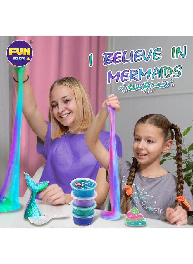 Summer Gift Mermaid Slime Kit For Girls, Funkidz Shimmer Slime Making Kit For Kids Age 8-12 Diy Soft Glitter Glossy Metallic Slime Toy