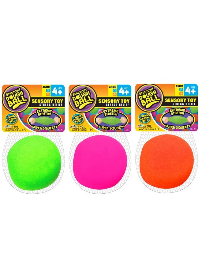 Stretchy Dough Ball Squishy Toys (3 Pack ) Neon Color Sensory Fidget Toys For Kids. Stress Relief Hand Therapy. Office Desk Squeeze Ball. Bulk Toys 401-3P