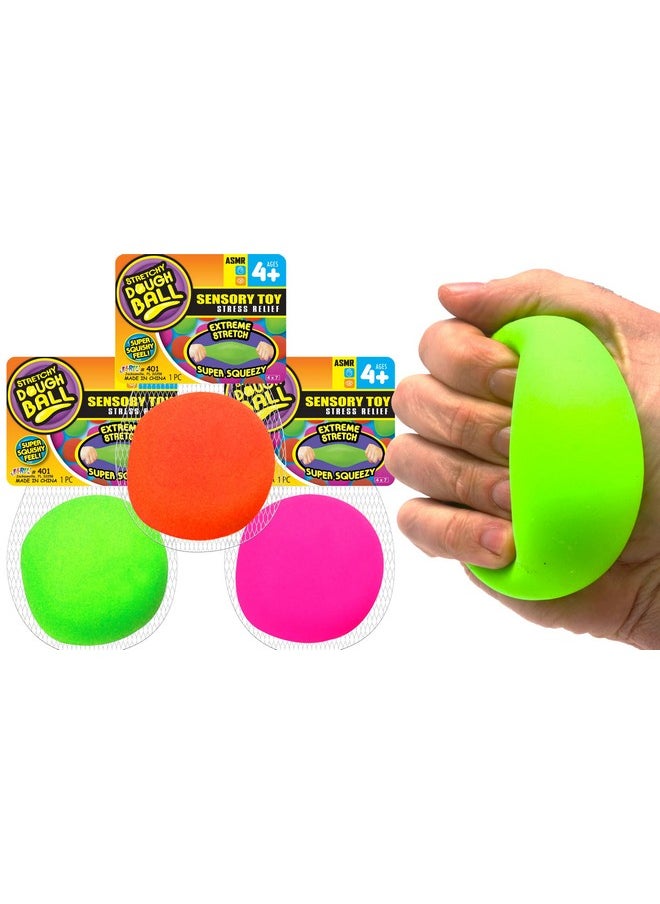 Stretchy Dough Ball Squishy Toys (3 Pack ) Neon Color Sensory Fidget Toys For Kids. Stress Relief Hand Therapy. Office Desk Squeeze Ball. Bulk Toys 401-3P