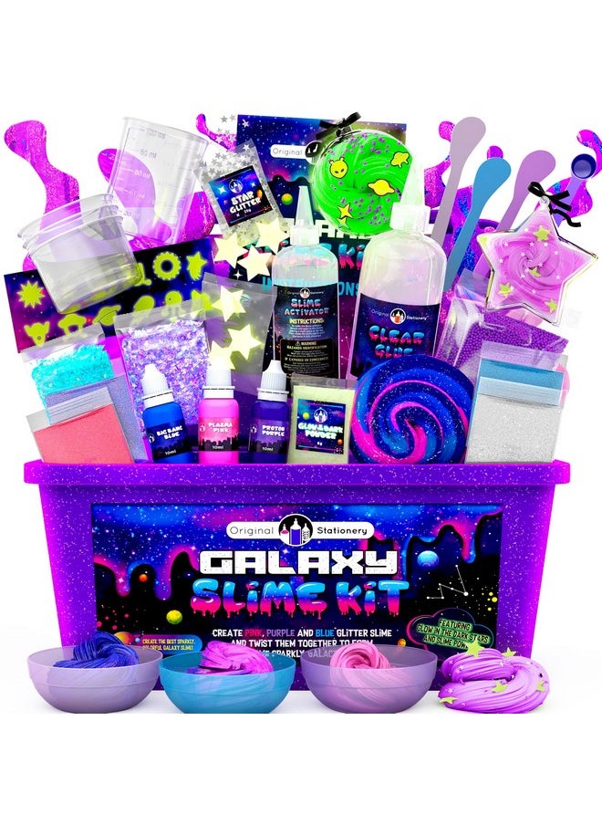 Galaxy Slime Kit, Slime Set With Glow In The Dark Stickers, Dark Powder To Make Glitter & Galactic Slime, Fun Easter Gifts For Girls 8-12