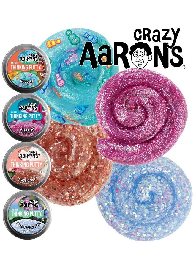 Crazy Aaron'S Putty Mini Tins Mystical Crystal, Ukulele, Starfish & Rose Gold Gift Set Bundle - 4 Pack (13.3G Each)