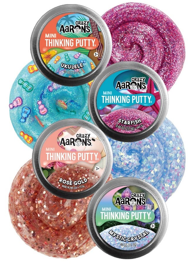 Crazy Aaron'S Putty Mini Tins Mystical Crystal, Ukulele, Starfish & Rose Gold Gift Set Bundle - 4 Pack (13.3G Each)