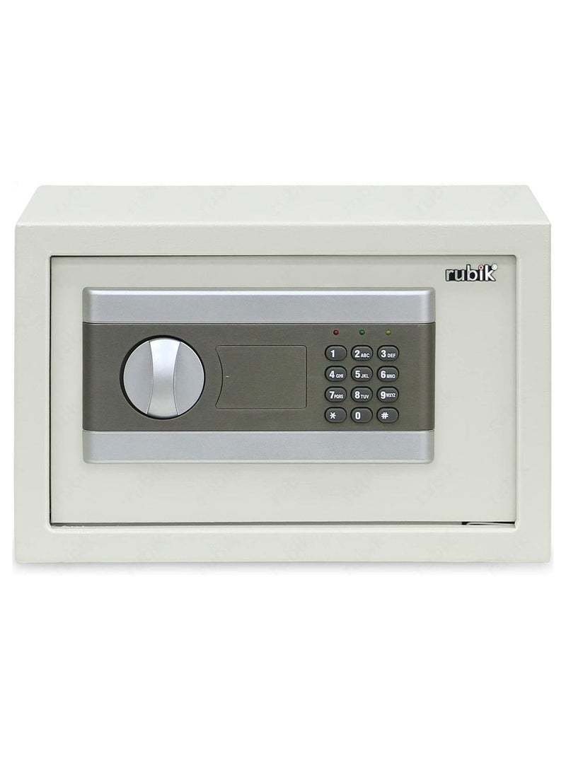 Digital Safe Box with Key and Pin Code Lock for Home Office Cash Money Jewelry Safety (20x31x20cm) RB20EPW Off White