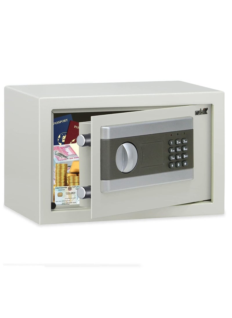 Digital Safe Box with Key and Pin Code Lock for Home Office Cash Money Jewelry Safety (20x31x20cm) RB20EPW Off White