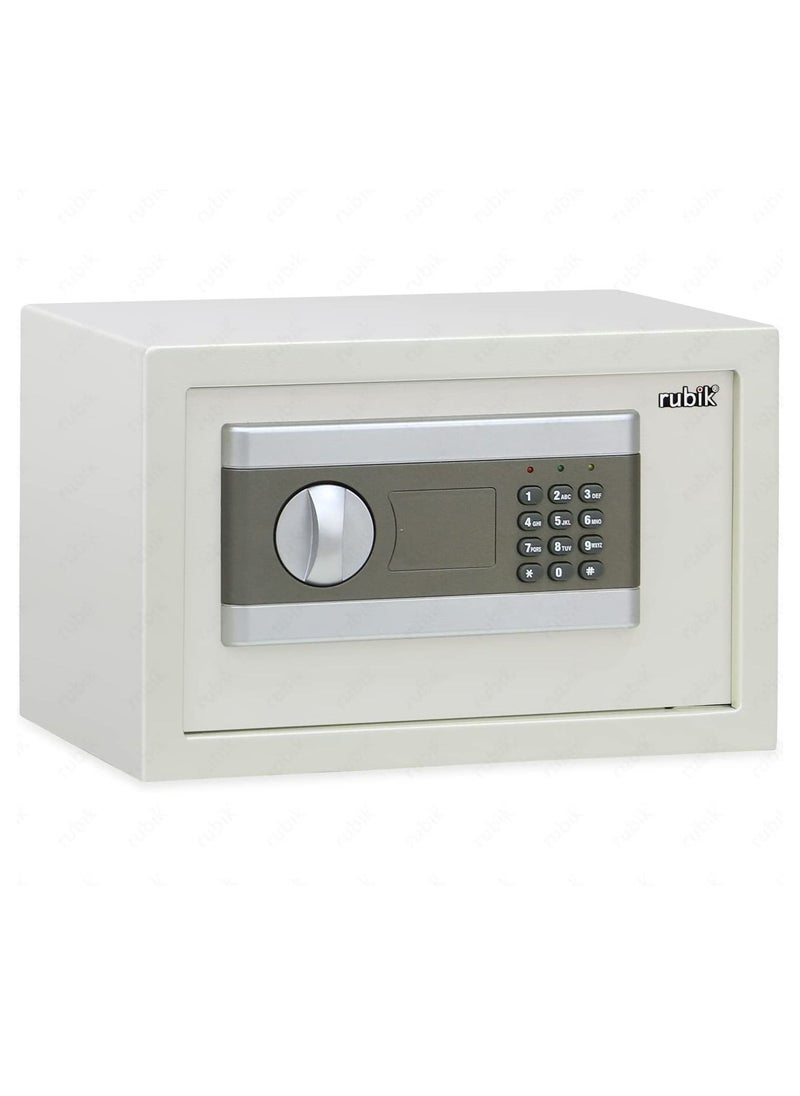 Digital Safe Box with Key and Pin Code Lock for Home Office Cash Money Jewelry Safety (20x31x20cm) RB20EPW Off White