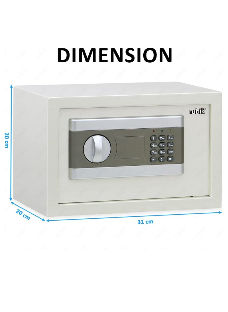 Digital Safe Box with Key and Pin Code Lock for Home Office Cash Money Jewelry Safety (20x31x20cm) RB20EPW Off White