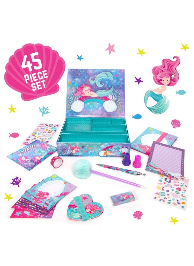 Mermaid Stationary Gift Set For Girls, 45 Piece Letter Writing Kit With Envelopes, Paper, Cards And More, Great Mermaid Gifts For Girls 9-12, Ideal Christmas Gift & Thanksgiving Gift