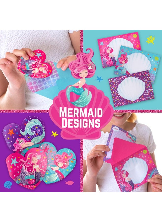 Mermaid Stationary Gift Set For Girls, 45 Piece Letter Writing Kit With Envelopes, Paper, Cards And More, Great Mermaid Gifts For Girls 9-12, Ideal Christmas Gift & Thanksgiving Gift