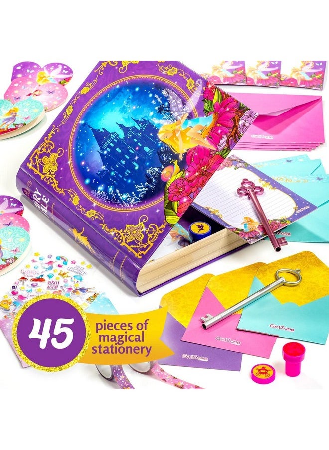 Fairytale Writing Set, 45-Piece Fairy Stationery Kit With Paper Sheets, Cards, Stickers And Stampers In A Storybook Box, Magical Gift Idea