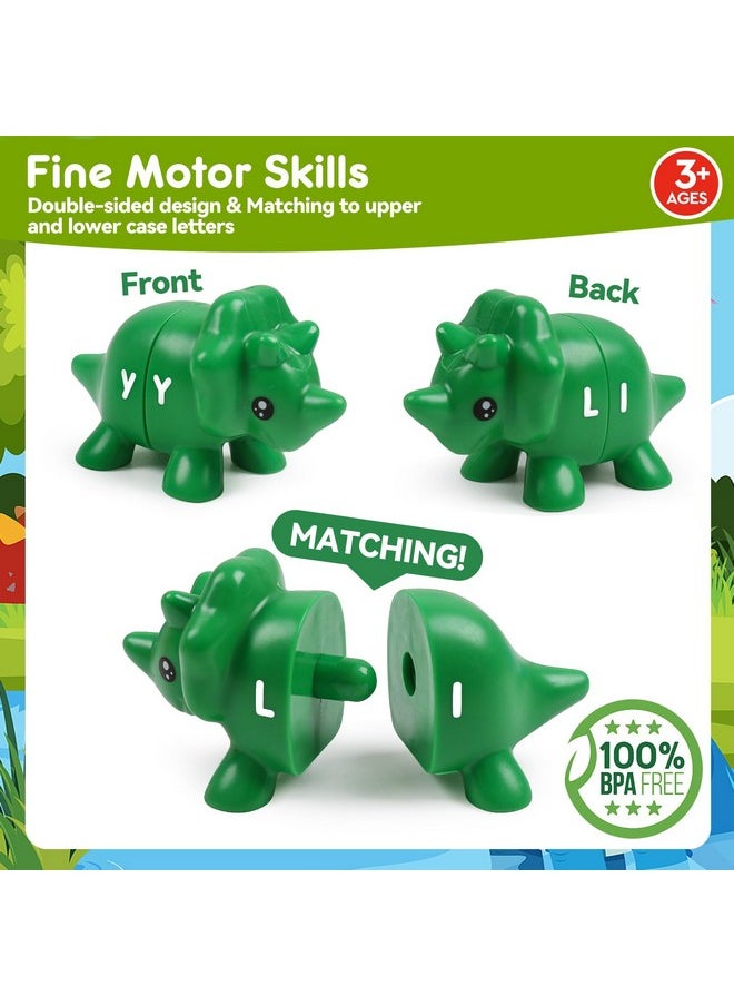 26 Pcs Matching Letters Toy Double-Sided Dinosaur Fine Motor Abc 26 Letters Alphabet Match Game With Uppercase Lowercase Preschool Learning Montessori Educational Toys For 3 4 5 Toddlers Boys Girls
