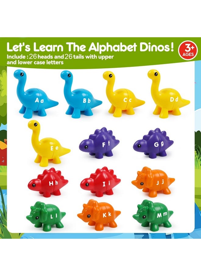 26 Pcs Matching Letters Toy Double-Sided Dinosaur Fine Motor Abc 26 Letters Alphabet Match Game With Uppercase Lowercase Preschool Learning Montessori Educational Toys For 3 4 5 Toddlers Boys Girls