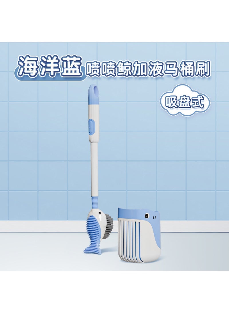 New Silicone Soft Hair Long Handle Toilet Brush No Dead Angle with Bottom Silicone Cleaning suit Toilet Toilet Brush Ocean blue