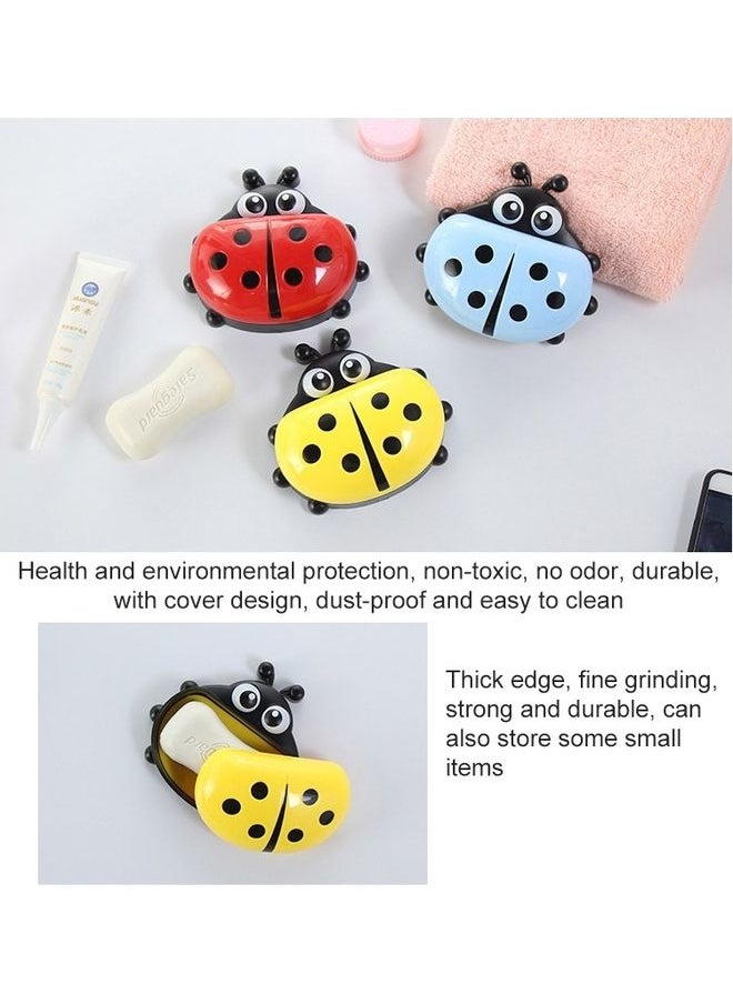 Colorful Cute Cartoon Ladybug Plastic Travel Soap Dish Box With Corver Multicolour 14x3x12cm