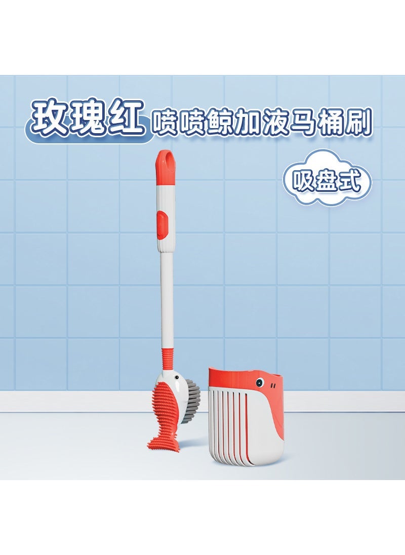 New Silicone Soft Hair Long Handle Toilet Brush No Dead Angle with Bottom Silicone Cleaning suit Toilet Toilet Brush Rose red