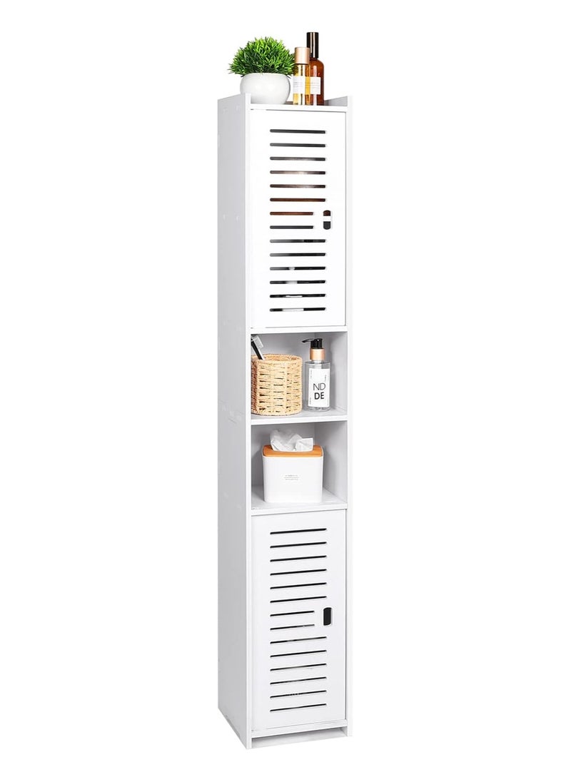 PVC Bathroom Storage Cabinet, Floor Standing Display Cabinet, Home Storage Furniture Organizer Unit for Office Living Room Kitchen Entryway, White, 18 * 18 * 117CM