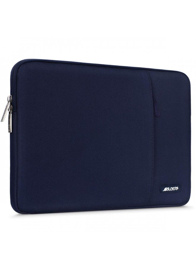 MOSISO Laptop Sleeve Bag Compatible with MacBook Air 15 inch M2 A2941 2023/Pro 15 A1990 A1707, 15 Surface Laptop 5/4/3,Dell XPS 15,HP Stream 14 inch, Polyester Vertical Case with Pocket, Navy Blue