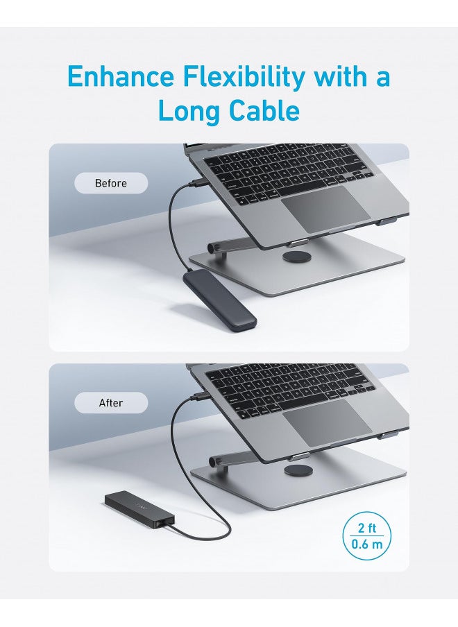 Anker USB C Hub, 4 Ports USB 3.0 Hub with 5Gbps Data Transfer, 2ft Extended Cable [Charging Not Supported], USB C Splitter for Type C MacBook, Mac Pro, iMac, Surface, XPS, Flash Drive, Mobile HDD