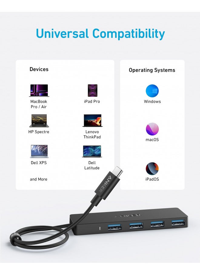 Anker USB C Hub, 4 Ports USB 3.0 Hub with 5Gbps Data Transfer, 2ft Extended Cable [Charging Not Supported], USB C Splitter for Type C MacBook, Mac Pro, iMac, Surface, XPS, Flash Drive, Mobile HDD