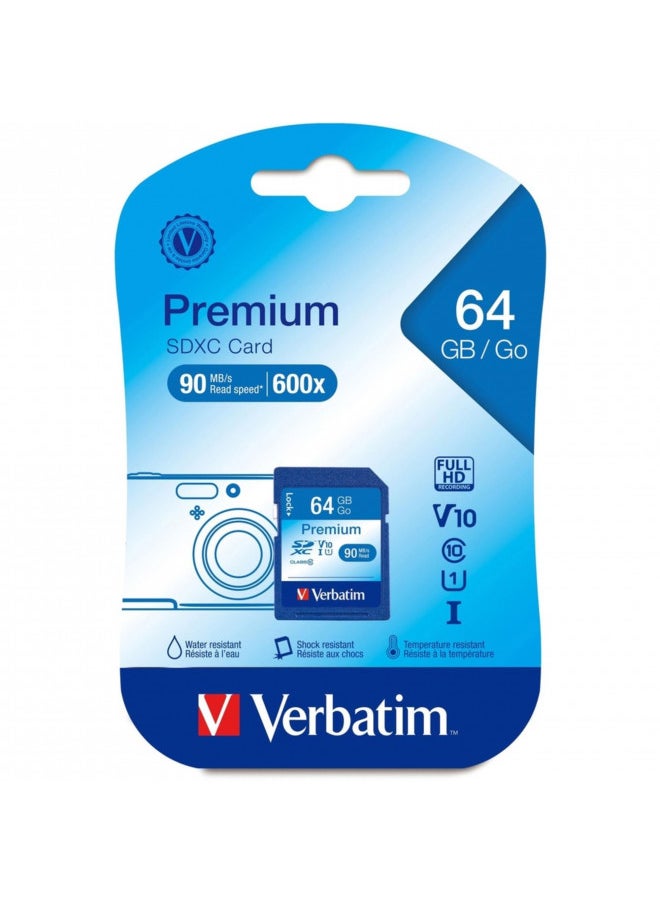 Verbatim 64GB Premium SDXC Memory Card, UHS-I V10 U1 Class 10