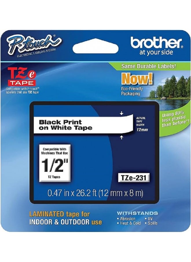 Brother Tape, Laminated Black on White, 12mm (TZe231)