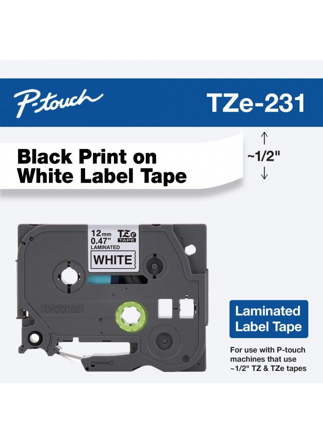 Brother Tape, Laminated Black on White, 12mm (TZe231)