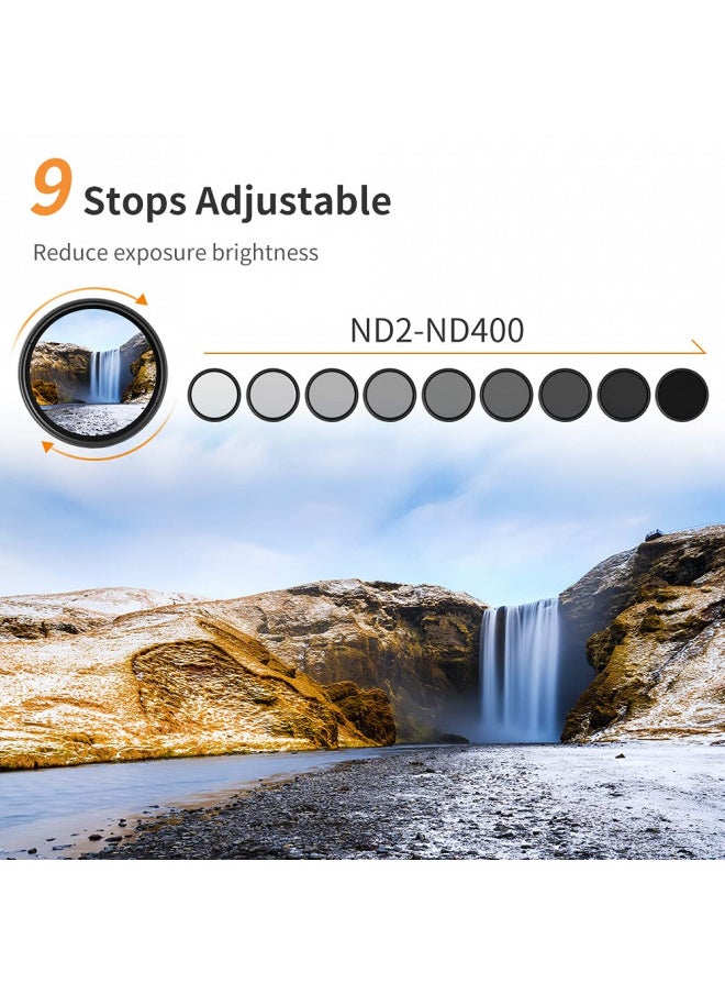 K&F Concept 82mm Variable ND2-ND400 ND Lens Filter (1-9 Stops) for Camera Lens, Adjustable Neutral Density Filter with Microfiber Cleaning Cloth (B-Series)