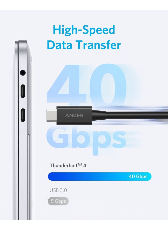 Anker Thunderbolt 4 Cable 2.3 ft, USB-C to USB C Cable, Supports 8K Display/40Gbps Data Transfer/100W Charging, for iPhone 15 Pro, MacBooks, iPad Pro (Intel Thunderbolt Certified), Monitor Connection