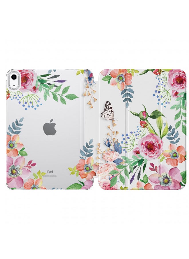 MoKo Case for iPad 10th Generation 10.9-inch 2022, Soft TPU Translucent Frosted Back Protective Smart Case, Auto Wake/Sleep, Support Touch ID, Fragrant Flowers