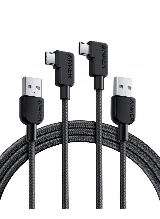 Anker USB C Cable Right Angle, 2-Pack 6 ft USB-A to 90 Degree USB-C Braided Charging Cord, Durable Type C Cable for Samsung Galaxy Note 10 Note 9 / S10+ S10,LG V30 (USB 2.0, Black)