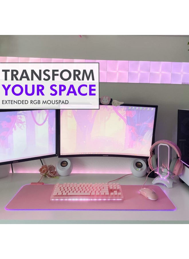 Tilted Nation Pink [Gaming] [Mouse] [Pad] RGB - Create Your Dream Setup - Bright LED Mat XL with 8 Light Modes - Smooth Gliding and Easy to Clean - Large RGB Pink for Desk