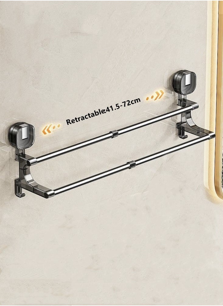 1-Piece Wall Mount Towel Bar Retractable Towel Rack Grey Stainless Steel 72x12x18.5 cm