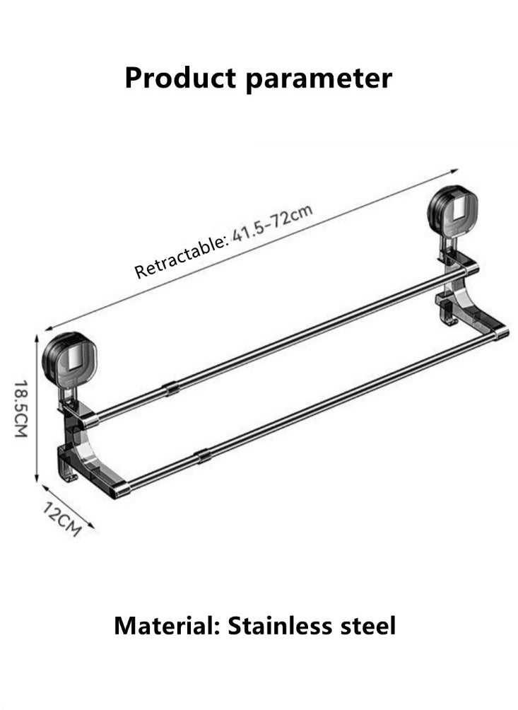 1-Piece Wall Mount Towel Bar Retractable Towel Rack Grey Stainless Steel 72x12x18.5 cm