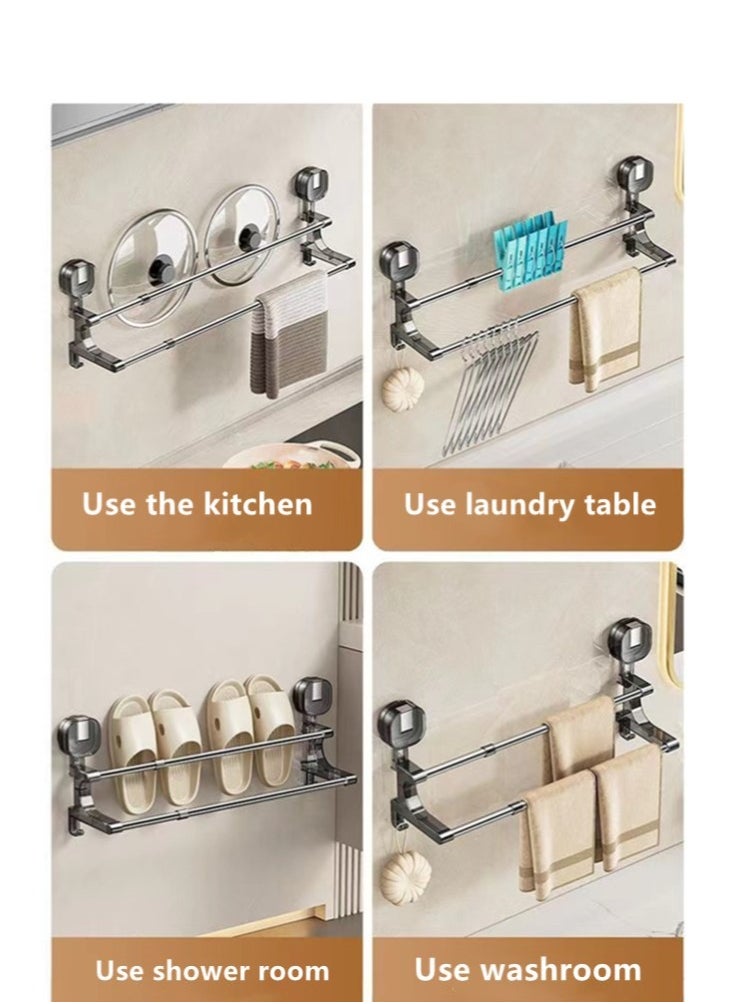 1-Piece Wall Mount Towel Bar Retractable Towel Rack Grey Stainless Steel 72x12x18.5 cm