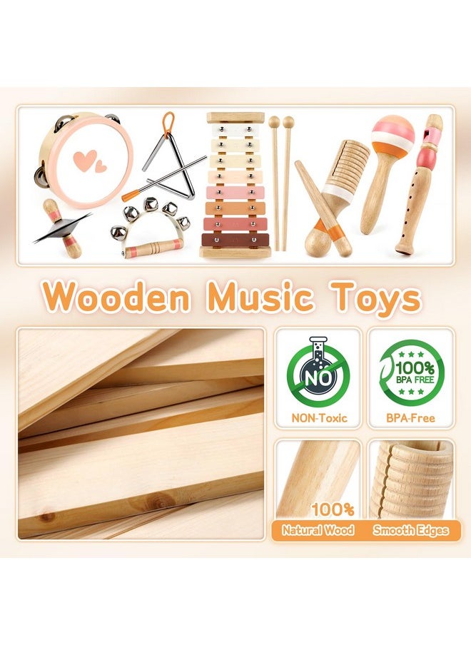 Musical Toys For 1 Year Old Girls Gifts - 8 In 1 Musical Instruments For Toddlers 1-3 - One First Christmas Birthday Gifts For Toddlers Ages 0-2 - Wooden Montessori Toy For Babies 6-12-18 Months