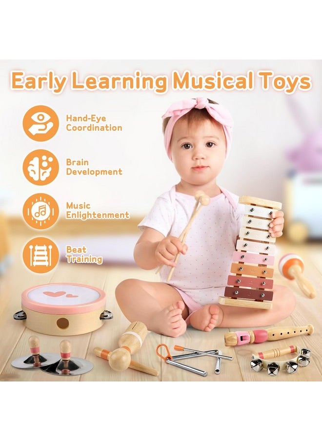 Musical Toys For 1 Year Old Girls Gifts - 8 In 1 Musical Instruments For Toddlers 1-3 - One First Christmas Birthday Gifts For Toddlers Ages 0-2 - Wooden Montessori Toy For Babies 6-12-18 Months