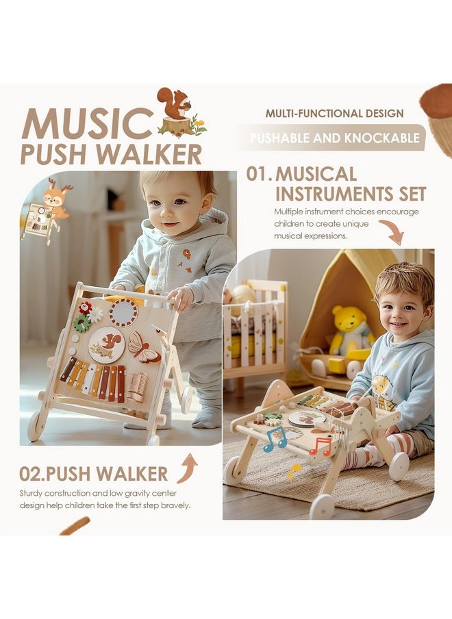Wooden Music Instrument Set For Kids, Push Walker Walking Toys Learning To Walk, Montessori Preschool Educational Toddler Musical Toys Gifts For 1 Years Girls Boys