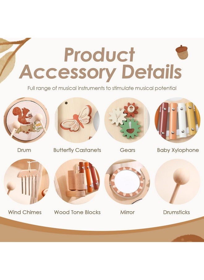 Wooden Music Instrument Set For Kids, Push Walker Walking Toys Learning To Walk, Montessori Preschool Educational Toddler Musical Toys Gifts For 1 Years Girls Boys