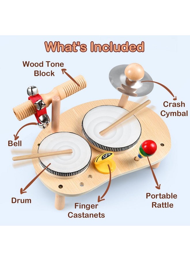 Kids Drum Set For Toddlers: Montessori Musical Instruments Set Toddler Toys - 7 In 1 Wooden Musical Kit Baby Sensory Educational Toys - Christmas Birthday Gifts For Boys & Girls Age 2 3 4 5 6
