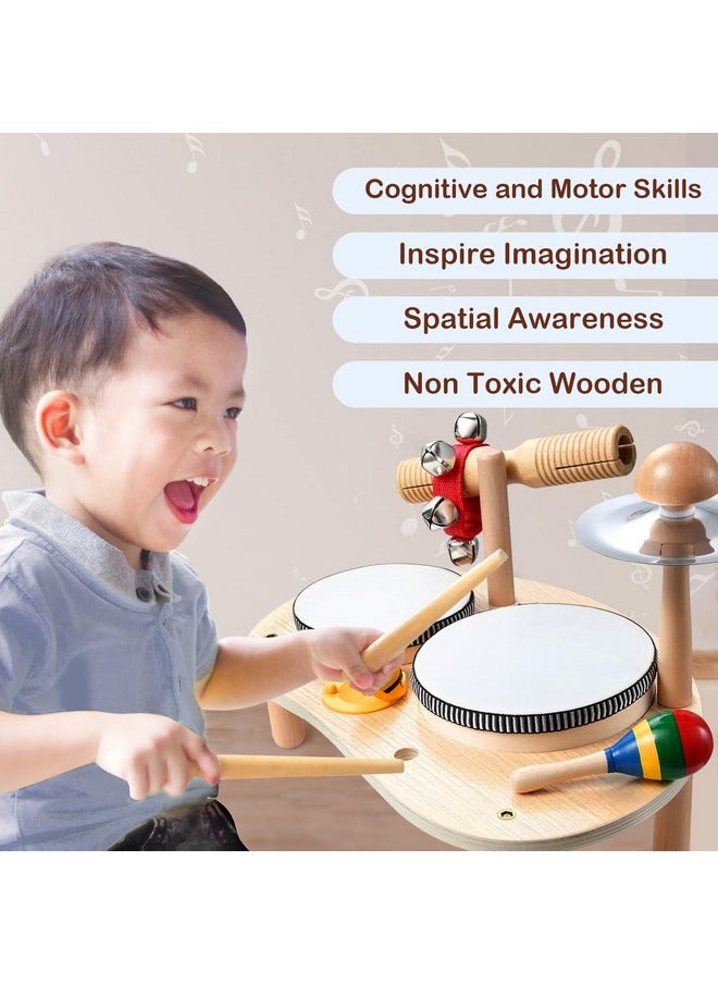 Kids Drum Set For Toddlers: Montessori Musical Instruments Set Toddler Toys - 7 In 1 Wooden Musical Kit Baby Sensory Educational Toys - Christmas Birthday Gifts For Boys & Girls Age 2 3 4 5 6