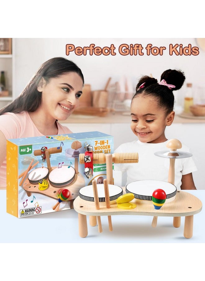 Kids Drum Set For Toddlers: Montessori Musical Instruments Set Toddler Toys - 7 In 1 Wooden Musical Kit Baby Sensory Educational Toys - Christmas Birthday Gifts For Boys & Girls Age 2 3 4 5 6